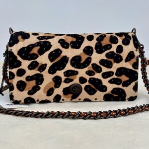 NWT COACH Dinky With Rivet Embellished Leopard Print 32869